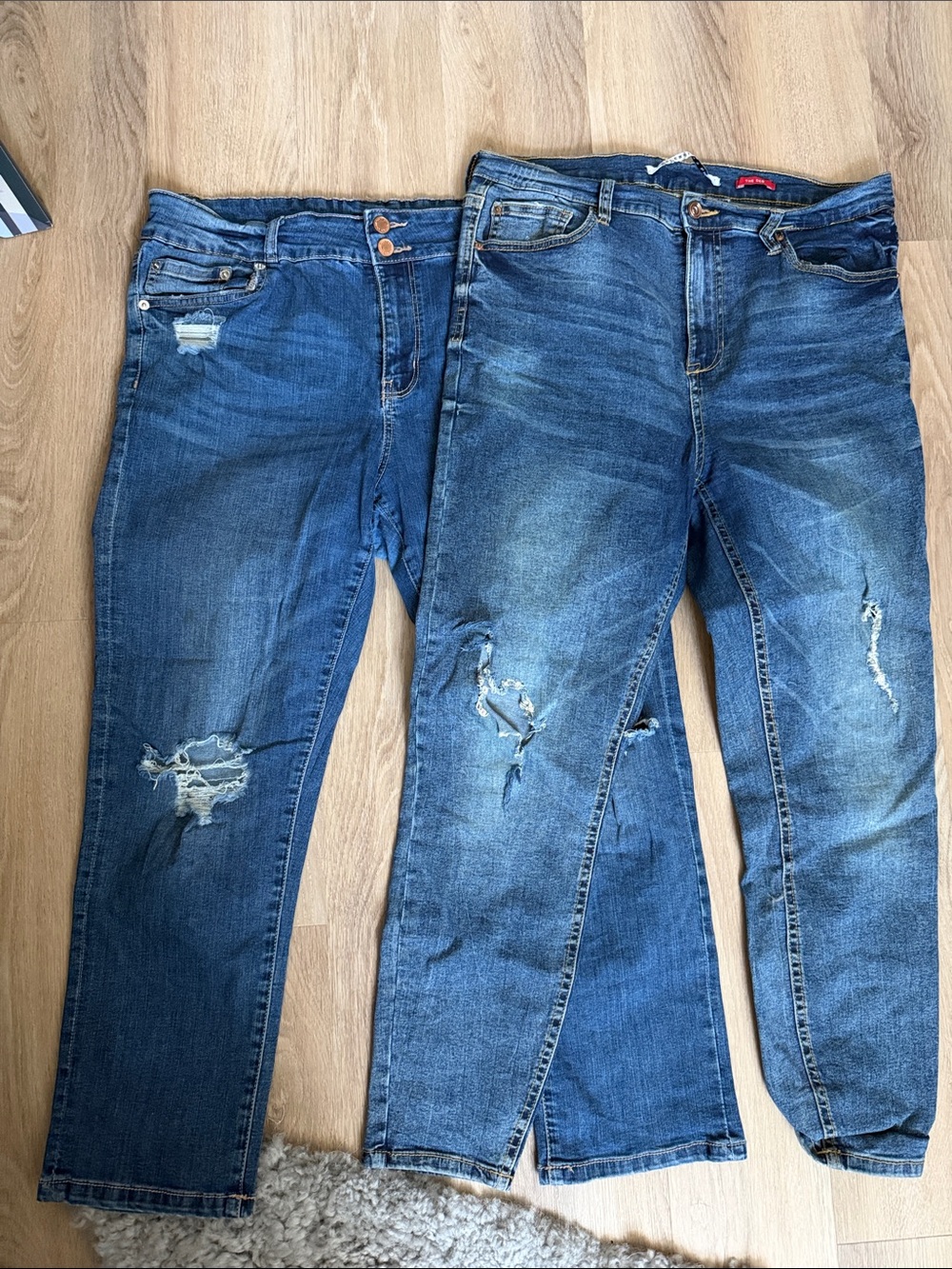 Women’s Distressed Blue Jeans - Classic Mid Wash